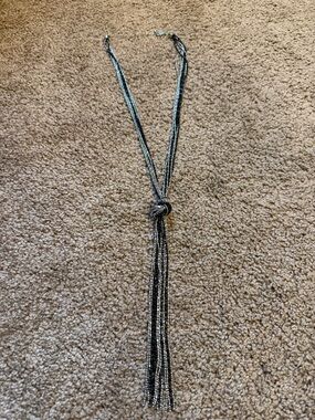 Multi-Strand Black and Silver Knot Tassel Necklace